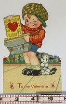 Antique vintage Valentine&#39;s Day Greetings Card Mechanical Valentine Boy ... - $37.40