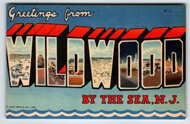 Greetings From Wildwood By The Sea New Jersey Linen Large Letter Postcard Beach - £11.31 GBP