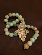 Silver Ethiopian Coptic Cross With Strand Of Glass Beads - £37.23 GBP