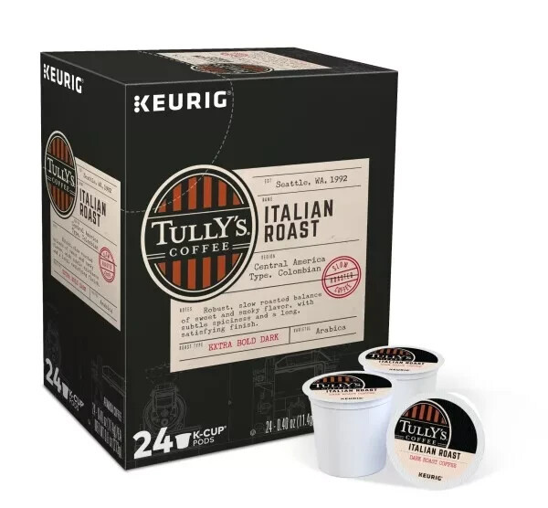 Tully&#39;s Coffee Italian Roast Keurig K-Cup Pods, Dark Roast Coffee, 24 Co... - $13.36