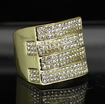 Mens Icy Pinky Ring Cz Band 14k Gold Plated Hip Hop Jewelry - £8.02 GBP