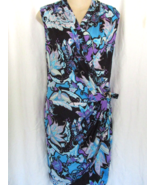 Cache dress faux wrap draped Size 2  blue floral sleeveless unlined - $26.41