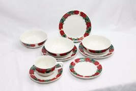 Gibson Poinsettia Christmas Holiday Plates Bowls Cup Lot of 9 - £24.93 GBP