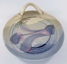 Carole Berhorst Michigan Artist Art Pottery Handled Plate Purple Colorful - $21.99