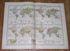 1924 Vintage Map Of World Races Religions Population Density Europe America Asia - £21.89 GBP