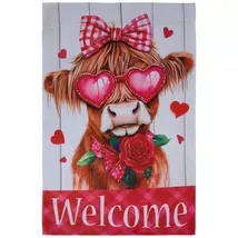 Welcome Highland Cow Valentine's Day Garden Flag-2 Sided, 12" x 18" - $6.99