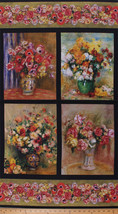 23&quot; X 44&quot; Panel Renoir Painting-Look Flowers Vases Floral Cotton Fabric D780.61 - £6.87 GBP