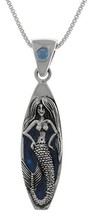 Jewelry Trends Sea Mermaid on Surfboard Sterling Silver Pendant Necklace 18&quot; Blu - £38.38 GBP