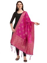 Women&#39;s scarf Woven Banarasi Silk Zari Dupatta Color Hot Pink Free Shipping - £14.73 GBP