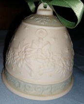 Lladro 1992 Porcelain Christmas Bell Ornament Candles/Pointsetta Blue - $15.00