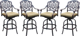 Patio bar stool set of 4 Elisabeth cast aluminum Outdoor swivel Barstools Bronze - £1,111.87 GBP