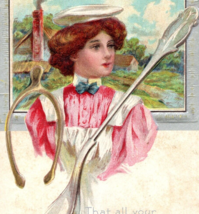 Good Fortune Postcard Vintage 1911 Wishbone Silver Spoon Beautiful Woman... - $12.50