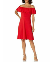 Star Vixen Women&#39;s Stretch Ponte Ruffle Knit Fit-n-Flare  - PETITE M RED NWT - £29.66 GBP