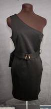 ASOS DESIGN Women’s Black One Shoulder Wrap Mini Dress Tortoise Shell Belt Sz 8 - £27.93 GBP