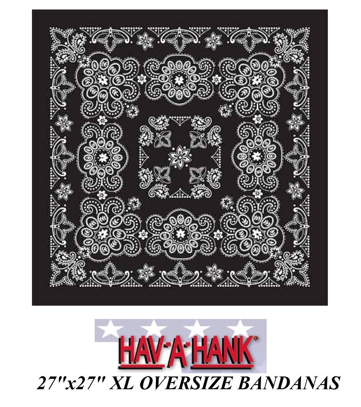 Hav-A-Hank XL BIG OVER SIZE BLACK PAISLEY 27&quot; BANDANA Head Wrap Face Mas... - $6.99