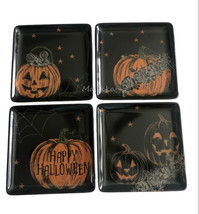 The Farmhouse Halloween Square App Dessert Plates Melamine Set of 4 Pumpkins - £23.90 GBP