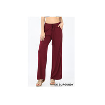 Wide Leg Palazzo Pants   Relaxed Fit Pockets Burgundy Casual Pants - £23.91 GBP