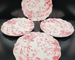 4 Grace&#39;s Teaware Red Pine Dinner Plate Set Holly Floral Scalloped Gold ... - $88.77