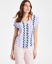 MSRP $59 Bar III Women Printed Seamed V-Neck Blouse Blue Size XS - £15.44 GBP