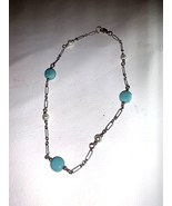 10&quot; 925 silver and turquoise glass bead necklace - $186.73 MXN