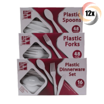 12x Packs Basic Home Plastic Variety Cutlery Set | 48ct Per Pack | Mix &amp;... - £24.92 GBP
