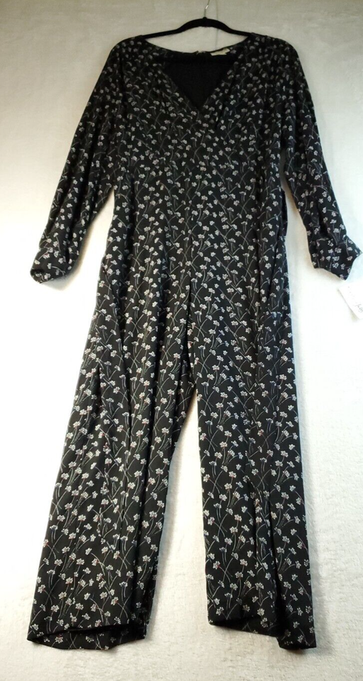 Primary image for Maison Jules Jumpsuit Womens Size 4 Black Floral Long Sleeve Wrap V Neck Pull On