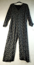 Maison Jules Jumpsuit Womens Size 4 Black Floral Long Sleeve Wrap V Neck... - £8.49 GBP