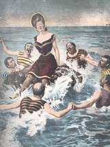 1906 Greetings From Casco Bay Maine ME Lady Rock Swimsuit  Men Dancing Postcard - £7.49 GBP