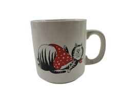 Vintage Black &amp; Red Sleepy Cat Whimsical Animal Coffee Tea Mug  - £14.04 GBP