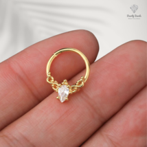 Moissanite Diamond Miligrain Daith Piercing, Prong Set Nose Ring in 14K ... - $179.57+