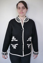 Vintage WondraWool 100% Knit Wool Snowflake Black White Cardigan Sweater... - £29.63 GBP