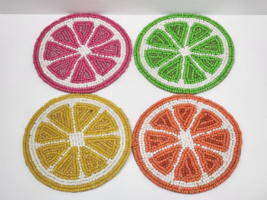 Summer Lemon Orange Lime Beaded Drink Coasters Home Decor Set of 4 - £17.11 GBP