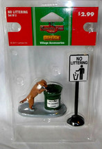 Lemax Holiday Village Figurine No Littering Dog w Garbage Can &amp; Sign 2011 #14357 - £11.00 GBP