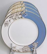 4 Salad Plates 7.5” Gracie Bone China Blue Gold Scene New - £39.57 GBP