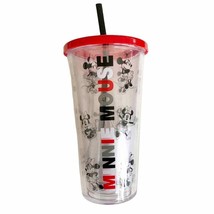 Disney 22 oz Minnie Mouse Clear Double Wall Travel Tumbler With Straw NWT - £18.68 GBP