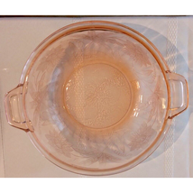 Vintage Depression Glass Serving Bowl Two Handles 10&quot; Floral Pink by Jea... - $20.32 CAD