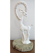 Mid-Century Modern Ceramic Ibex on Wood Slice Sculpture 17&quot; Tall Atlanti... - $1,664.94 MXN