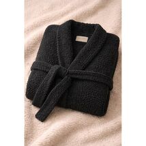 SKIMS Plush Bouclé Robe Black Belted Cozy Lounge Wrap S/M - $79.00
