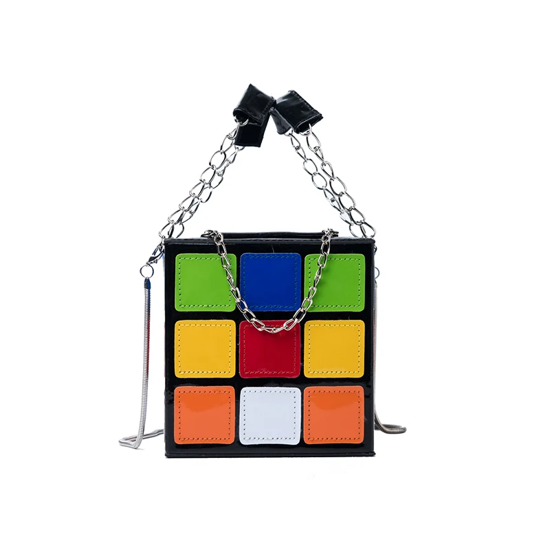 Handbags for women rubik s cube design women purse square handbag mini with metal chain thumb200