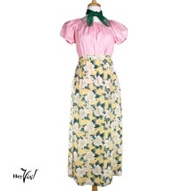 Vintage Yellow Floral Rayon Skirt - 34&quot; Long with Side Slits - Sz S/M - Hey Viv - £22.37 GBP