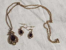 Vintage Avon Faux Amethyst Pearl Queensbury Parure Necklace Earrings Set 1970&#39;s - £37.65 GBP