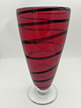 Vintage Handblown Art Glass Vase 10&quot; Blood Red Black Swirls Heavy Hand Blown - £51.97 GBP