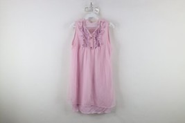 Vintage 60s 70s Fairy Princess Womens Medium Lace Ruffled Sleeveless Night Shirt - £34.42 GBP