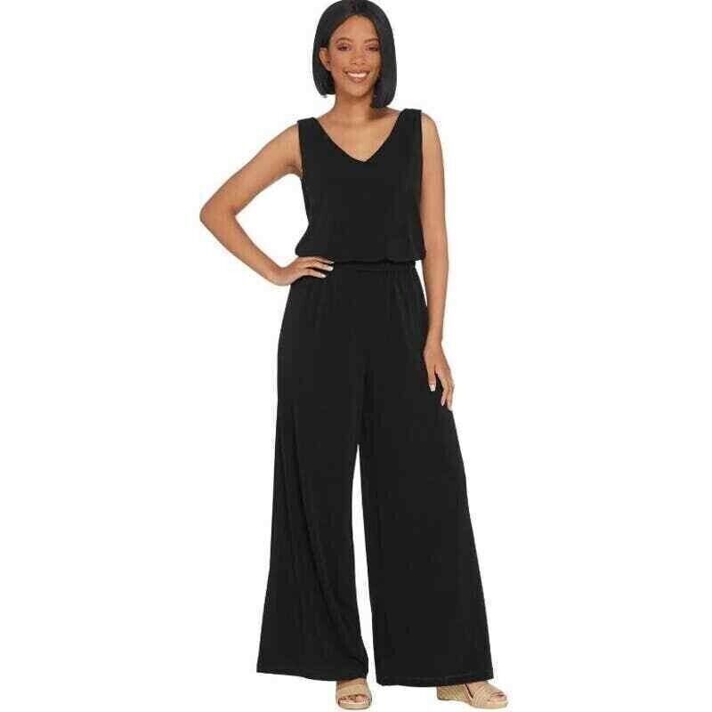 G.I.L.I. Jetsetter Petite Side Slit Jumpsuit Noir Black 2XP A306104 - $20.25