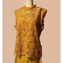 Nanette Lepore Women&#39;s Yellow Lace Sleeveless Top Size L Polyester/Spandex - $16.27