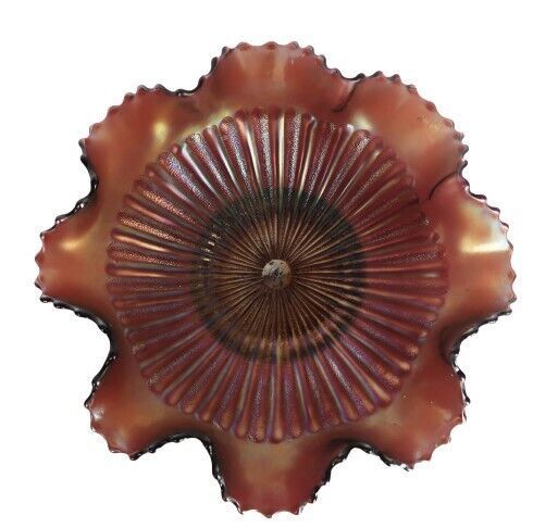 Vintage Northwood Purple Carnival Glass Ruffled Bowl Ribbed Interior - $39.99