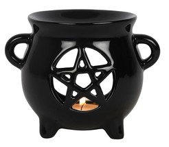 Wicca Witchcraft Pentagram Black Cauldron Essential Oil Warmer Candle Holder - £13.53 GBP