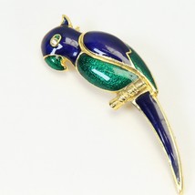 Tropical Parrot On Branch Brooch Jewel Green Blue Enamel Crystal Eye 2 1/4&quot; - €10,28 EUR