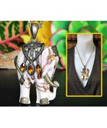Vintage Indian Elephant Pendant Ornate Marbled Brass Trim Figural - €24,78 EUR