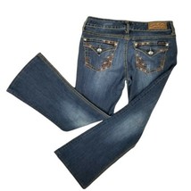 Seven7 Women Sz 28 Short Flare Jeans Embroidered Flap Pocket Stretch W32 L26 - £9.89 GBP